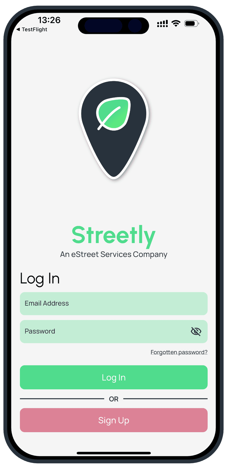 Streetly secure sign-in screen