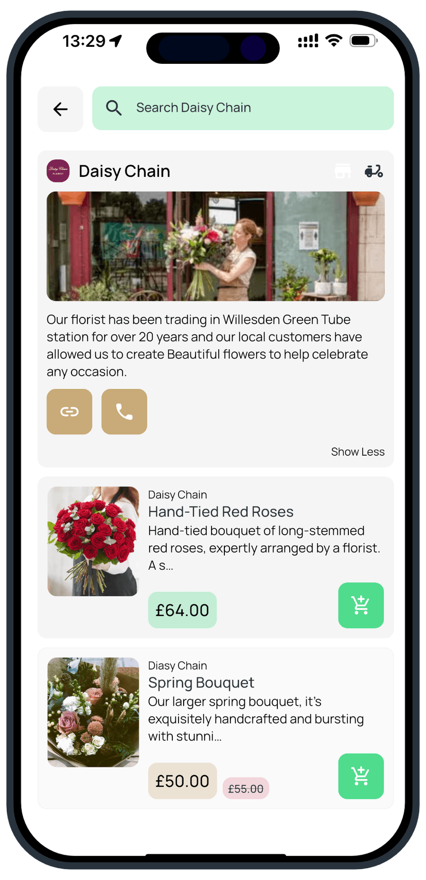 Streetly product listing for a local florist